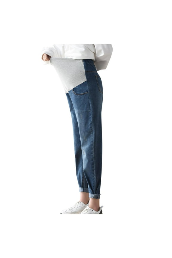 Maternity Jeans for Women Fashion Solid Color High Waist Over Belly Casual Pregnancy Pants with Pockets Plus Size Maternity Clothes