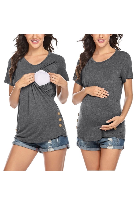 Maternity Nursing Shirt Short Sleeve Nursing Top Women's Pregnancy Breastfeeding Tee Casual Side Ruched Pregnant Maternity T-Shirt Ropa Embarazada