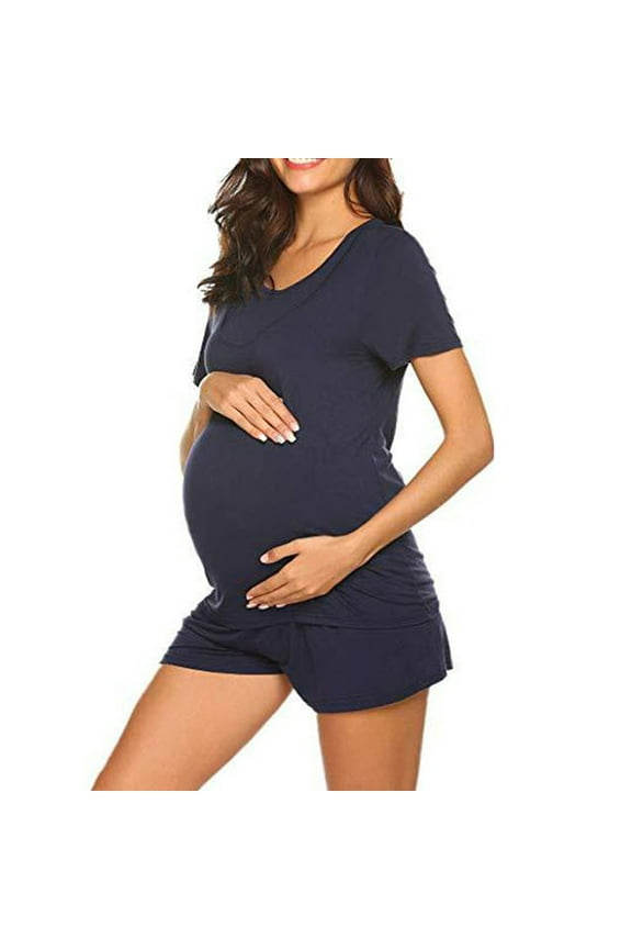 Maternity Pajamas for Hospital Pajamas Set for Pregnant Women Maternity Sleepwear Summer Casual Breastfeeding Nightwear Home Wear Tops+Shorts Sets Loungewear