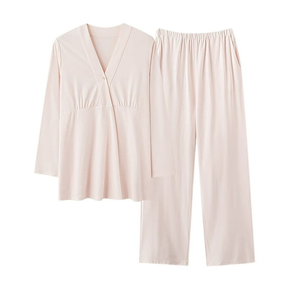 Edvintorg Maternity Pajamas Women Solid Color Maternity Sleepwear Casual Long Sleeve Breastfeeding Nightwear Home Wear Tops and Pants Maternity Lounge Set Postpartum Pajamas