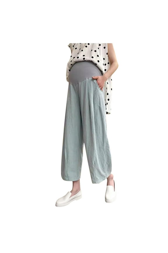 Maternity Pants Women's Fashion Solid Color High Waisted Over The Belly Supported Lounge Wide Leg Trousers with Pockets Plus Size Pregnancy Clothes for Women