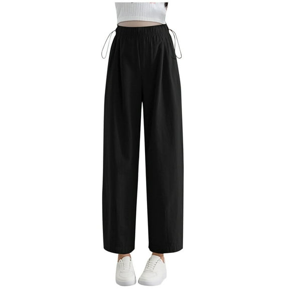 Edvintorg Maternity Pants for Work Women's Casual Loose Wide Leg Pants with Drawstring Solid Elastic Waist Pregnancy Pants for Women Black D L