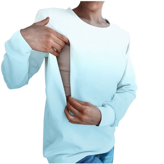 Edvintorg Maternity Shirts Fashion Gradient Print Casual Long Sleeve Pullover Winter Maternity Sweatshirt Nursing Shirts for Breastfeeding