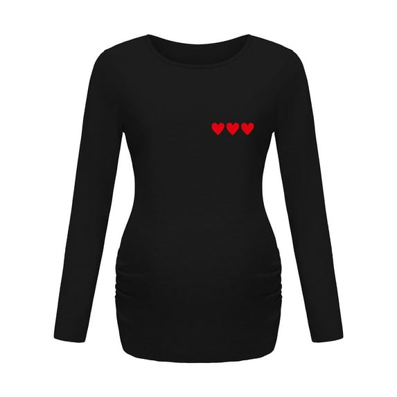 Edvintorg Maternity Shirts Long Sleeve Women Valentine's Day Gifts Fashion Solid Color Heart Printed Womens Pregnancy Clothes