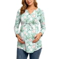 thumbnail image 1 of Edvintorg Maternity Shirts for Women Floral Printed V Neck Long Sleeve Casual Lightweight Pregnancy Top with Drawstring Plus Size Women Clothes S-3XL Green, 1 of 6