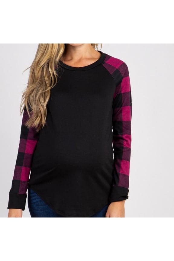 Maternity Shirts Women Pregnancy Clothes Fashion Plaid Print Round Neck Long Sleeve Casual Tops Blouse Fall Winter Pregnant Clothes for Women Comfy