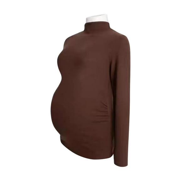 Edvintorg Maternity Shirts Women Pregnancy Clothes Fashion Solid Color Semi High Neck Long Sleeve Casual ruched Maternity Tops Blouse Fall Winter Pregnant Clothes for Women Comfy