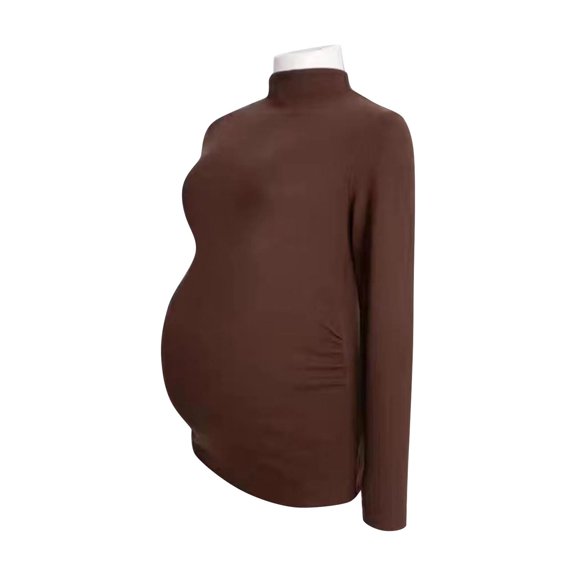 Edvintorg Maternity Shirts Women Pregnancy Clothes Fashion Solid Color Semi High Neck Long Sleeve Casual ruched Maternity Tops Blouse Fall Winter Pregnant Clothes for Women Comfy