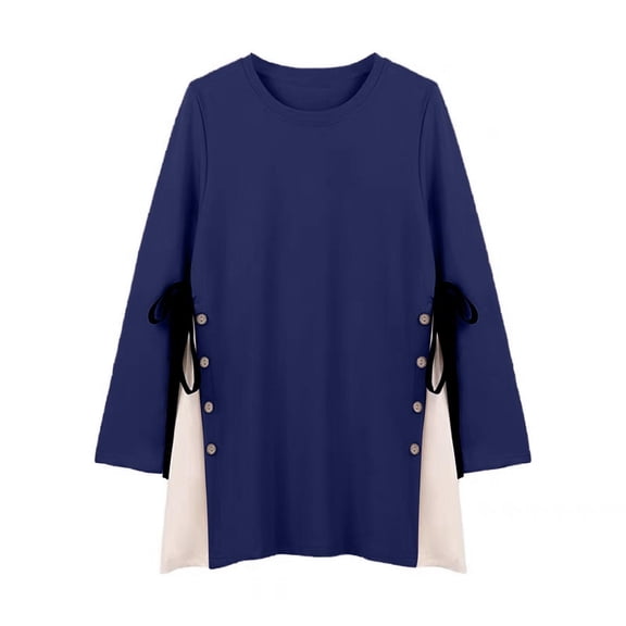 Edvintorg Maternity Tops Women Maternity Long Sleeve Shirt Fashion Patchwork Printed Round Neck Casual Bandage Maternity Tshirt Plus Size Pregnancy Clothes for Women