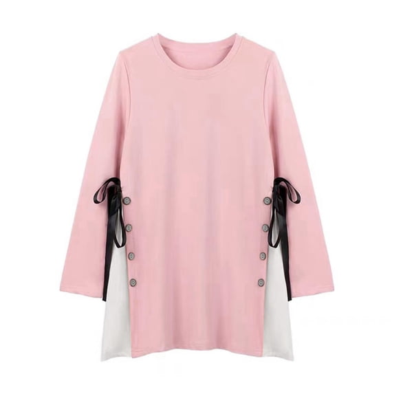 Edvintorg Maternity Tops Women Maternity Long Sleeve Shirt Fashion Patchwork Printed Round Neck Casual Bandage Maternity Tshirt Plus Size Pregnancy Clothes for Women