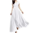 thumbnail image 1 of Edvintorg Maxi Dresses for Women 2025 Plus Size Clothings Women's V-Neck Solid Color Short Sleeve Chiffon Waist Closing Evening Dress, 1 of 7