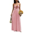 thumbnail image 1 of Edvintorg Maxi Dresses for Women Backless Halter V Neck Casual Summer Vacation Beach Long Dress Womens Sundresses Pink M, 1 of 8