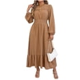 thumbnail image 1 of Edvintorg Maxi Dresses for Women Crew Neck Ruffles Long Sleeve Vacation Dress Fall Casual High Waisted A Line Dress, 1 of 8