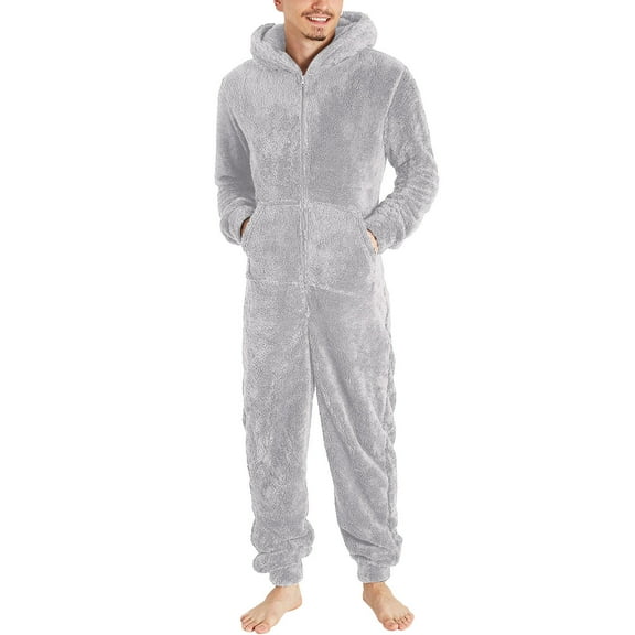 Edvintorg Men Long Sleeve Hooded Jumpsuit Pajamas Casual Winter Warm Rompe Sleepwear