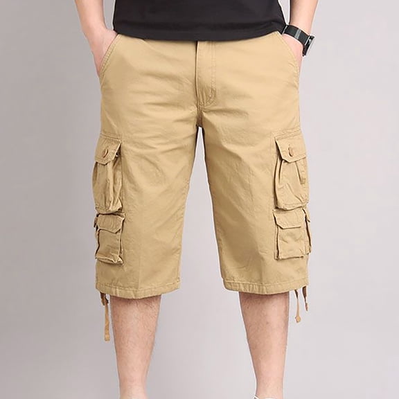 Edvintorg Men Summer Cargo Shorts Loose Men's Workwear Shorts Slim Fit Multi Pocket Zipper Straight Tube Casual Pants Cropped Pants Plus Size