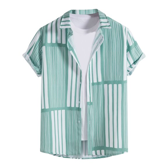 Edvintorg Men Summer Short Sleeve Turn-Down Collar Streetwear Loose Vacation Casual T-Shirt New Hawaiian Vacation Style Shirt Blouse
