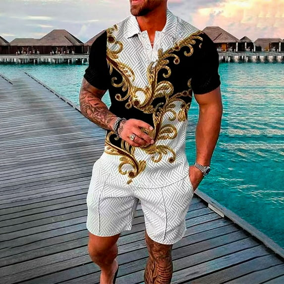 Edvintorg Men Summer Shorts Set Men's Track Suits 2 Piece Short Sets Outfits Fashion Casual Short Sleeve Shirt and Shorts Set Party Outfits for Men White XXXXXL