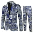 thumbnail image 1 of Edvintorg Men's 2 Pieces Suit Elegant Print Ed One Button Slim Fit Single Breasted Party Blazer Pants Set for Party,Wedding and Business Plus Size Fasion Suits Blue L, 1 of 7
