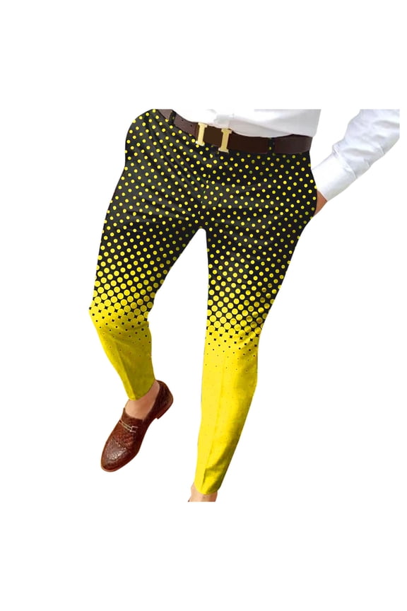 Men's Fashion Stretch Dress Pants Slim Fit Casual Business Golf Dress Pants Fashion Zippered Printed Mid-Waisted Trousers with Pockets Pants