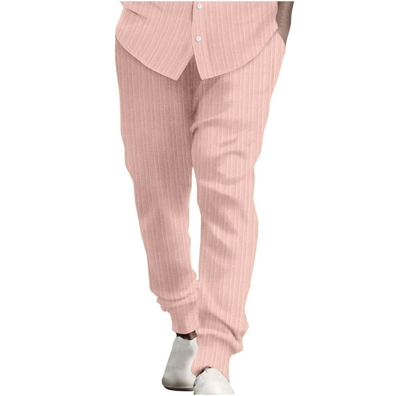 Edvintorg Men's Pants Oversized Casual Elastic Waist Stripe Panel Trousers Pants with Pocket Cotton Linen Men's Clothing