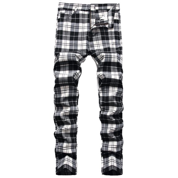 Edvintorg Men's Plaid Pants Stretch Skinny Flat-Front Casual Slim Fit Business Dress Chinos Pants for Men