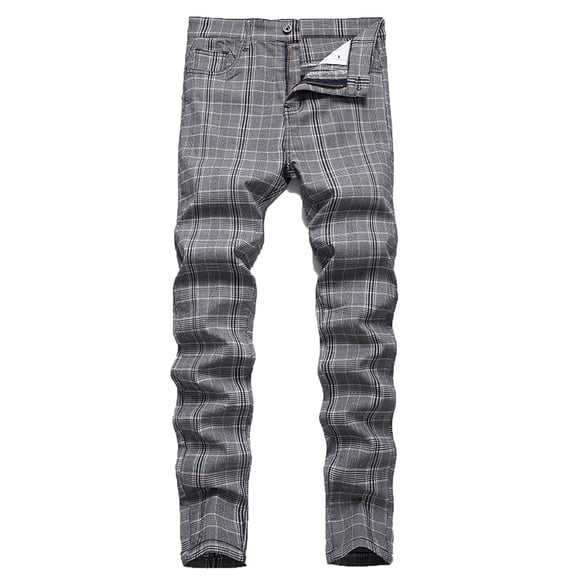 Edvintorg Men's Plaid Pants Stretch Skinny Flat-Front Casual Slim Fit Business Dress Chinos Pants for Men