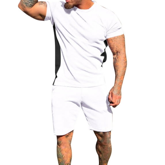 Edvintorg Men's Sets Summer 2025 New Solid Beach Shorts T-Shirt Sportswear Casual Clothing Outfit Oversized Clothing 2 Pieces Tracksuit