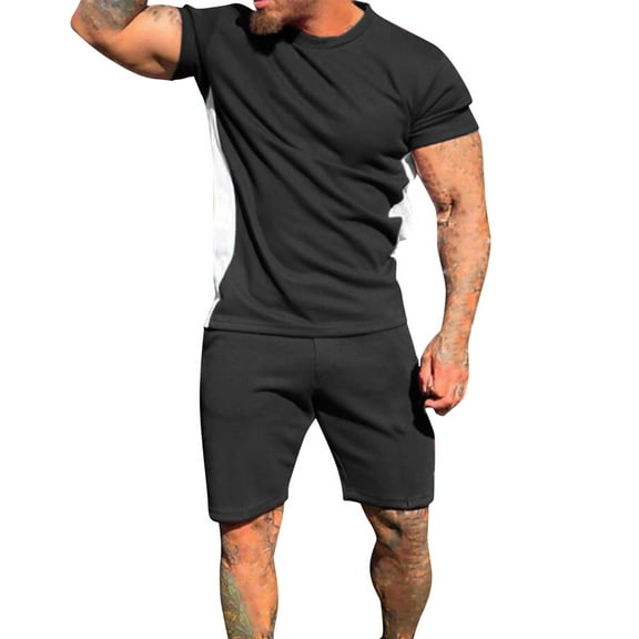 Edvintorg Men's Sets Summer 2025 New Solid Beach Shorts T-Shirt Sportswear Casual Clothing Outfit Oversized Clothing 2 Pieces Tracksuit
