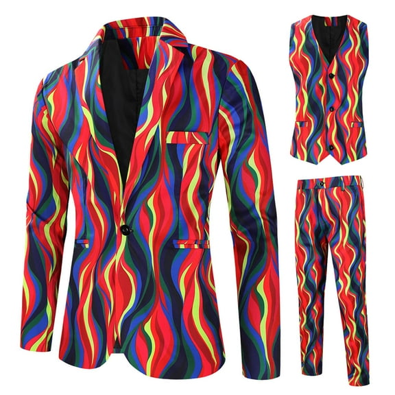 Edvintorg Men's Slim Fit Suit One Button 3-Piece Blazer Dress Business Wedding Party Jacket Shirt & Pant Set Plus Size Fasion Suits Men Clothing 2025 Red XXL