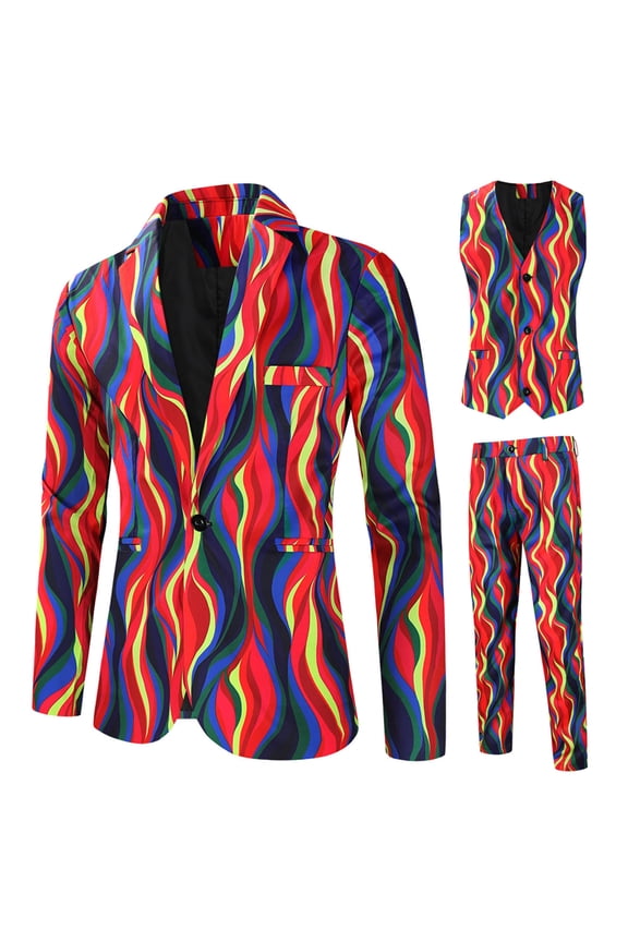 Men's Slim Fit Suit One Button 3-Piece Blazer Dress Business Wedding Party Jacket Shirt & Pant Set Plus Size Fasion Suits Men Clothing 2025 Red XXL