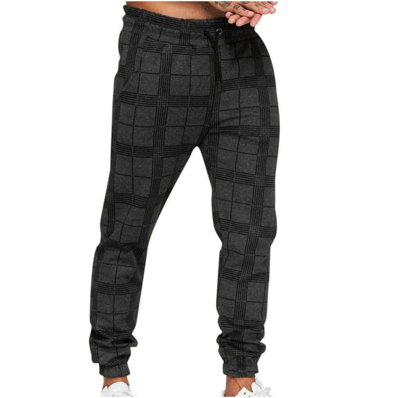 Edvintorg Men's Square Plaid 3D Digital Printing Striped Fitness Casual Pants
