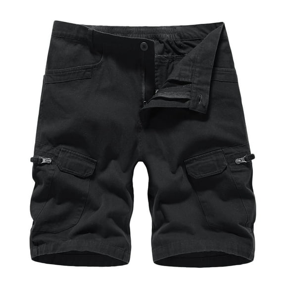 Edvintorg Mens Shorts Casual Solid Zipper Button Multiple Pockets Cropped Cargo Shorts Oversized Clothings
