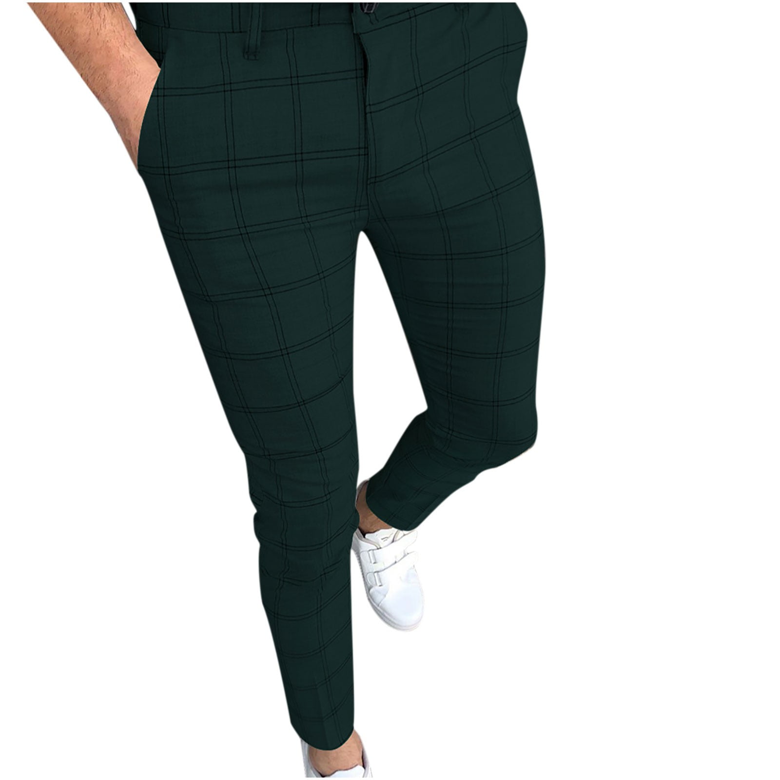 Mens Flat Front Pants - Plaid Pants - Slim Fit Pants - Windowpane Pant - Coffee main image 1