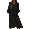 thumbnail image 1 of Edvintorg Midi Dresses for Women Long Sleeve Fashion V-Neck Loose Casual Dress with Pockets Beach Vacation Clothes for Women, 1 of 8