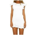 thumbnail image 1 of Edvintorg Mini Dresses For Women Summer Sexy Solid Casual Round Neck Short Sleeve Ruffles Dress Vacation Outfits For Women On Clearance, 1 of 6