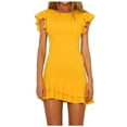 thumbnail image 1 of Edvintorg Mini Dresses for Women Summer Sexy Solid Casual Round Neck Short Sleeve Ruffles Dress Vacation Outfits for Women, 1 of 7