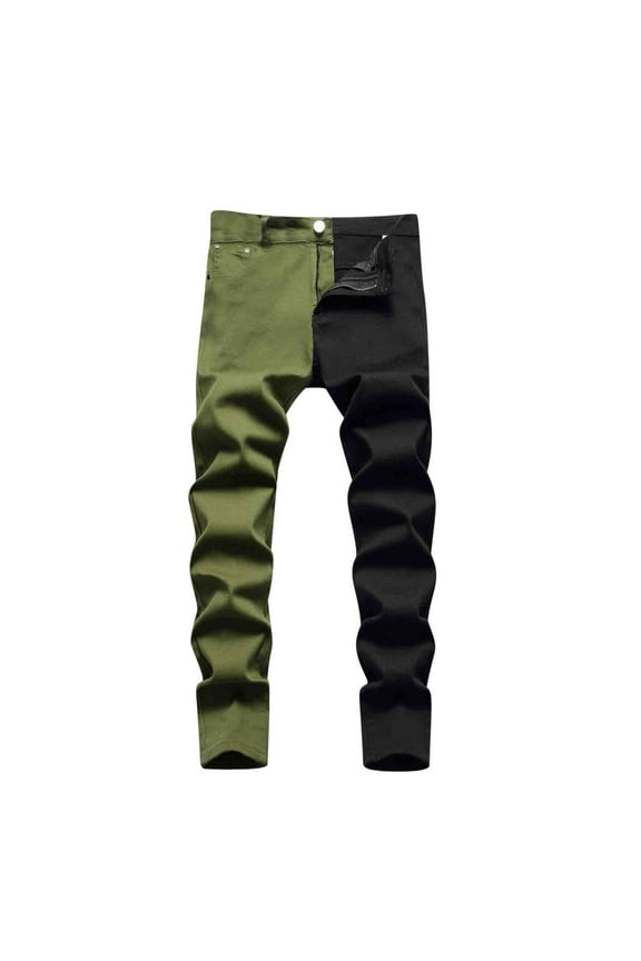 New Fashion Casual Pants Men's Zip Closure Panel Washed Stretch Casual Trousers Jeans Trousers