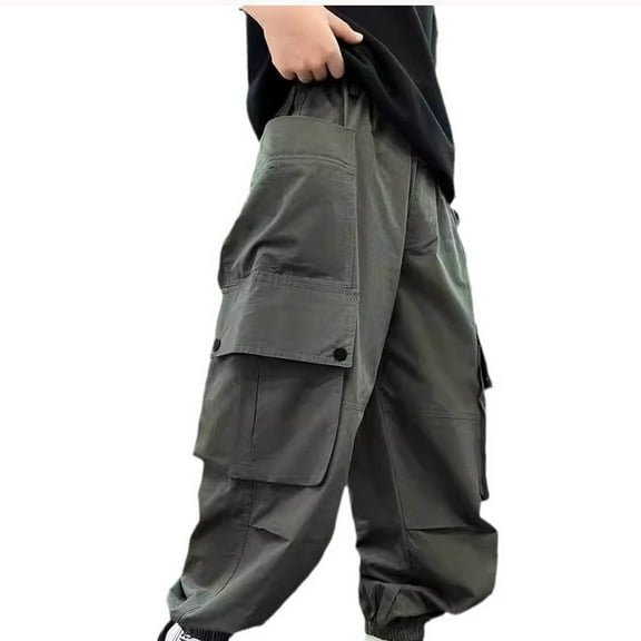 Edvintorg New Style Black Cargo Pants for Boys Fashion Casual Elastic Waisted Baggy Cargo Pants Workwear Trousers with Pockets 8-14 Years Teenage Boys' Clothing