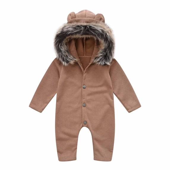 Edvintorg Newborn Baby Boys Girls Romper Long Sleeve Solid Hooded Collar Romper Bodysuit Jumpsuit with Buttons Warm Winter Coat Outfits