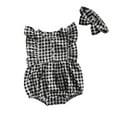 thumbnail image 1 of Edvintorg Newborn Baby Girl Clothes Fashion Summer Girl Clothes Set New Plaid Casual Short Sleeve Baby Romper and Bow Headband 2PCS Cotton Outfits 6M-3T, 1 of 1