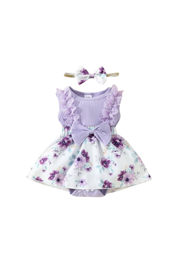 Newborn Baby Girl Clothes Set Summer Infant Cotton Outfits Sleeveless Skirt Baby Girl Lace Bow Tie Dress Romper Hair Band Set