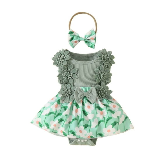 Edvintorg Newborn Baby Girl Clothes Summer Infant Cotton Outfits Sleeveless Skirt Baby Girl Lace Bow Tie Dress Romper Hair Band Set