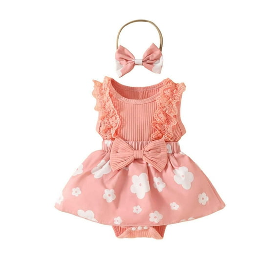Edvintorg Newborn Girl Clothes Summer Infant Cotton Outfits Sleeveless Skirt Baby Girl Lace Bow Tie Dress Romper Hair Band Set