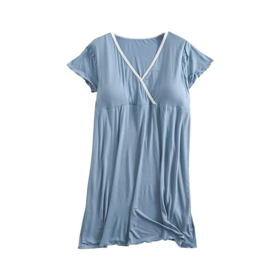 Edvintorg Nursing Dresses Breastfeeding Fashion Solid Color Maternity Pajamas Women's V-Neck Short Sleeve Home Clothing Hospital Gown Pregnancy Dress for Women Summer