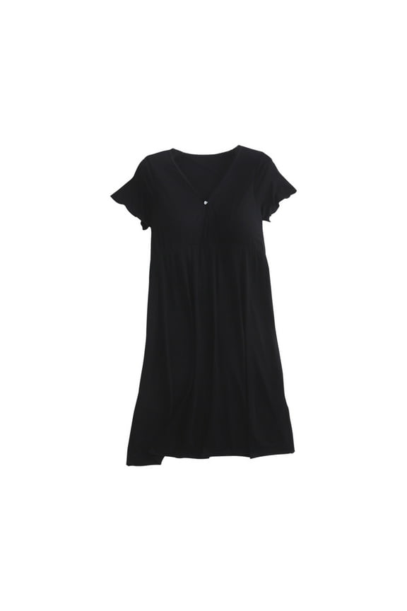 Nursing Dresses Breastfeeding Fashion Solid Color Maternity Pajamas Women's V-Neck Short Sleeve Home Clothing Hospital Gown Pregnancy Dress for Women Summer