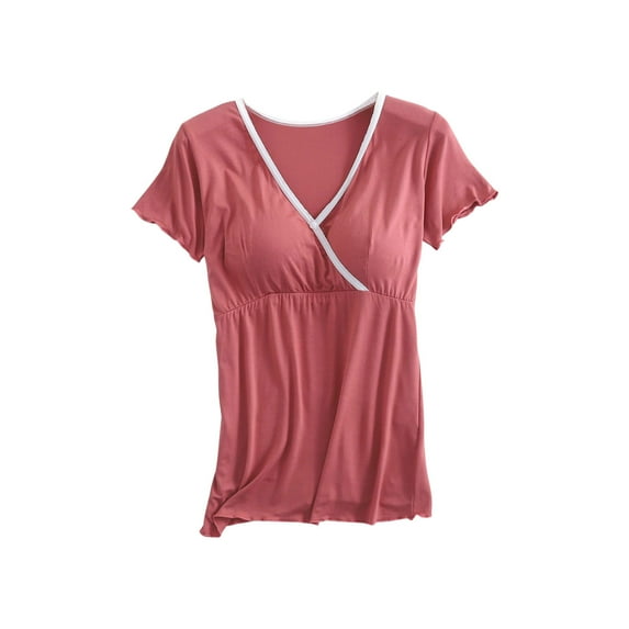 Edvintorg Nursing Shirts for Breastfeeding Women Maternity Clothes Fashion Solid Color Round Neck Short Sleeve Button Breastfeeding Blouse Casual Pregnancy Clothes for Women