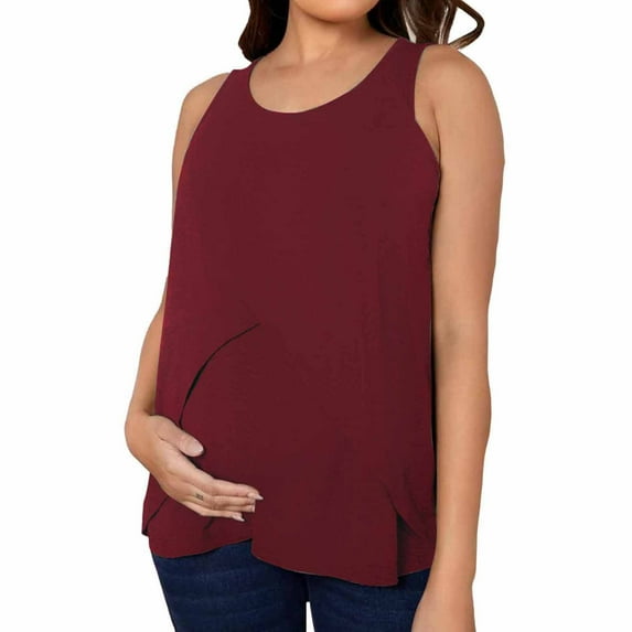 Edvintorg Nursing Top Maternity Shirt For Womens Clearance Solid Color Round Neck Sleeveless Double Layer Soft Basic Top Breastfeeding T-Shirt Pregnancy Clothes