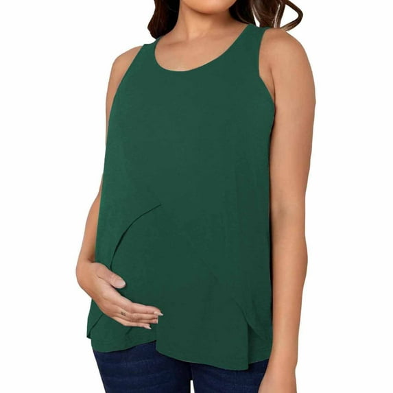 Edvintorg Nursing Top Maternity Shirt For Womens Clearance Solid Color Round Neck Sleeveless Double Layer Soft Basic Top Breastfeeding T-Shirt Pregnancy Clothes