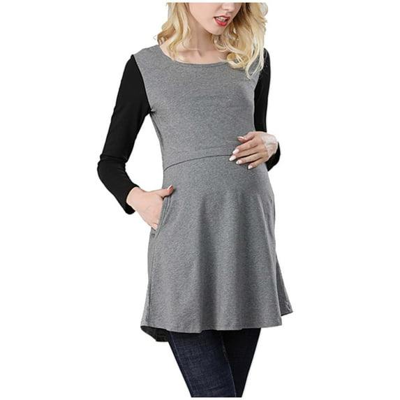 Edvintorg Nursing Tops for Breastfeeding Fashion Solid Color Print Long Sleeve Casual Maternity Shirts Spring Fall Pregnant Clothes