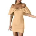 thumbnail image 1 of Edvintorg Off Shoulder Dress Fashion Women Sexy Bodycon Dresses Short Sleeve Strapless Backless Tube Top Evening Mini Dress Khaki M, 1 of 6